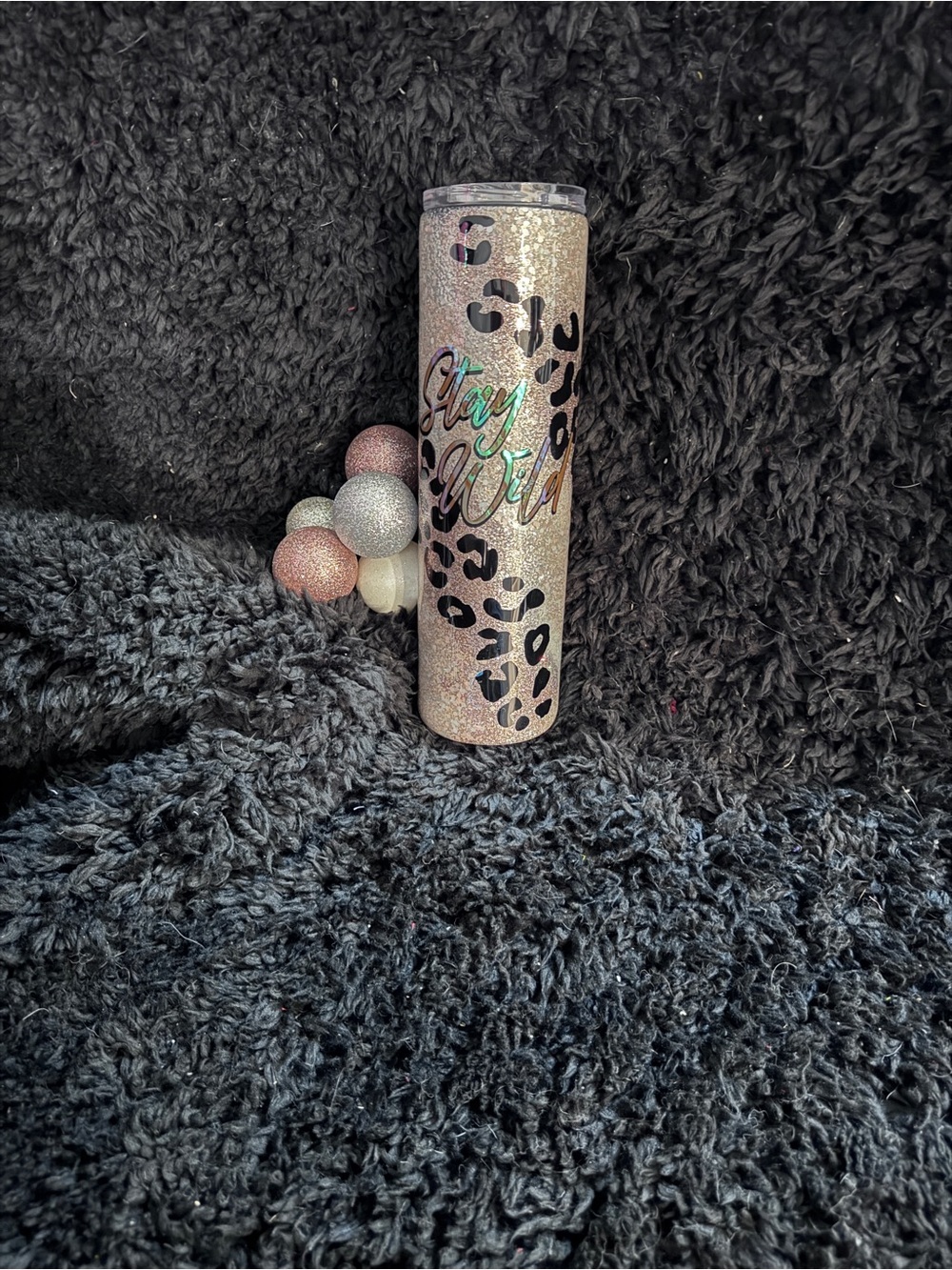 Glitter Leopard Skinny Tumbler - Rose Gold "Stay Wild"